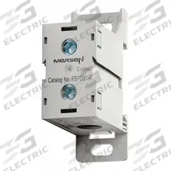 MERSEN Power Distribution Block: Finger-Safe, Lug, Lug, 14 AWG – 2/0 AWG For Line Side Wire Sizes (MPN FSPDB1A). Key specifications — Mounting Type: DIN-Rail; Brand: MERSEN; For Conductor Material: Aluminum.