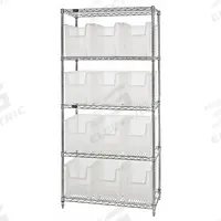 QUANTUM STORAGE SYSTEMS Bin Shelving: 36 in x 18 in x 74 in, 1 Sided, 12 Bins, Open, Clear (MPN WR5-600CL). Key specifications — Includes Bins: Yes; Bin Material: Polypropylene; Frame Color: Silver; Bin HxWxD: (12) 12-1/2 in x 10-7/8 in x 17-1/2 in; Frame Material: Steel; Bin Color: Clear; Bin Style: Hang and Stack; Brand: QUANTUM STORAGE SYSTEMS.