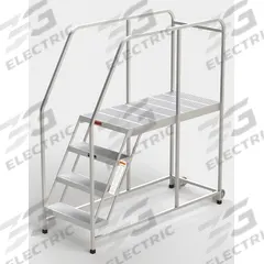 EGA Mobile Work Platform: 3.3 ft Platform Ht - Max, 24 in x 49 in, Aluminum, 300 lb Load Capacity (MPN A009H). Key specifications — Folding: Not Foldable; Mobility: Rolling; Use Location: Indoor; Brand: EGA; Color: Silver; Height Adjustability: Fixed Height; Includes Handrails: Handrails Included; Locking Mechanism: No Locking Mechanism.