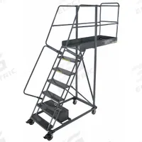 BALLYMORE Rolling Cantilever Ladder: 5.8 ft Platform Ht, Unassembled, Locking Casters, Steel (MPN CL-7-35-P). Key specifications — attr1051489: Gray; attr1051483: BALLYMORE; attr1051499: Double Handrails; attr1051504: Steel.