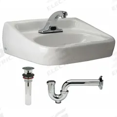 ZURN Bathroom Sink Kit: Z5350 Std Lavatories, White, Vitreous China, Sensor, 19 1/2 in Overall Lg (MPN Z5354.660.1.07.00.0). Key specifications — Series: Z5350 Standard Lavatories; Includes: Grid Drain and Cast Trap; Color: White; Brand: ZURN; Sink Type: Bathroom; Material: Vitreous China; Sink Material: Ceramic.