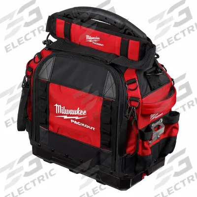 MILWAUKEE PACKOUT Tool Bag: 10 in W x 16 in D x 19 3/4 in H, Polyester, Black/Red - PACKOUT Wide-Mouth Tool Bags
