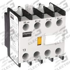 DAYTON Auxiliary Contact: 1NO/3NC, 2.5 A Max Current (AC), Front Mount, Front-Mounted (MPN 6EAT3). Key specifications — Brand: DAYTON.