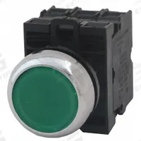 EATON Illuminated Push Button: Illuminated, Flush Profile, Metallic, 22 mm, 2NO (MPN M22M-DL-G-K20-G). Key specifications — Brand: EATON; Action: Momentary; Series: M22; Push Button Material Type: Metallic.