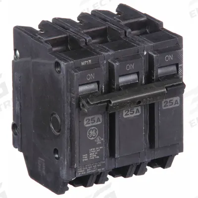 GE Miniature Circuit Breaker: THQL, 25 A, 120/240V AC, Three Phase, 10kA at 120/240V AC - THQP, THQL & THHQL Series, Plug-In GE Miniature Circuit Breakers