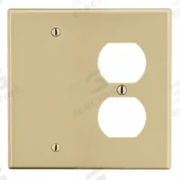 HUBBELL Wall Plate: Combo, 2 Gang, Ivory, Std Size (MPN P138I). Key specifications — Brand: HUBBELL; Material: Polycarbonate.