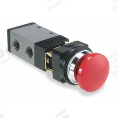 ARO Manual Air Control Valve: MaxAir, Four-Way / Two-Position, Button, Red, 26 scfm Flow Rate - Max (MPN M212HS-10). Key specifications — attr1092903: Red; attr1086905: Spring Return; attr1086907: MaxAir; attr1086914: Normally Open/Normally Closed; attr1086904: Manual Air Control Valve; attr1086871: M212HS-10.