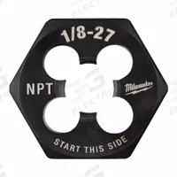 MILWAUKEE Hex Threading Die: 1/8"-27 NPT, 1 in Hex Wd, Black Oxide Carbon Steel (MPN 49-57-5389)