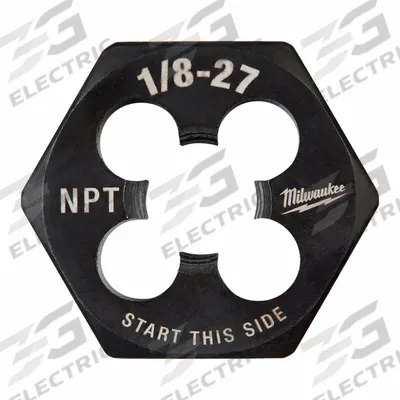 MILWAUKEE Hex Threading Die: 1/8"-27 NPT, 1 in Hex Wd, Black Oxide Carbon Steel (MPN 49-57-5389) - Hex Pipe Rethreading Dies