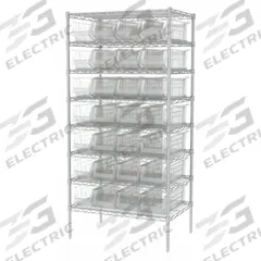 AKRO-MILS Bin Shelving: 36 in x 24 in x 74 in, 1 Sided, 28 Bins, Open, Giant Hopper Bin, Clear (MPN AWS24360284SC). Key specifications — Includes Bins: Yes; Bin Material: Polymer; Frame Color: Silver; Bin HxWxD: (28) 7 in x 19-7/8 in x 23-7/8 in; Frame Material: Steel; Bin Color: Clear; Brand: AKRO-MILS.