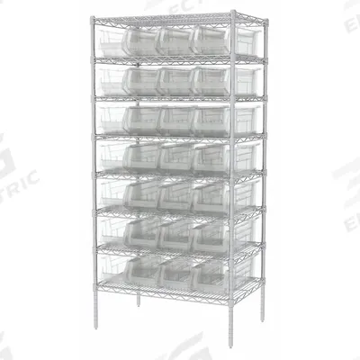 AKRO-MILS Bin Shelving: 36 in x 24 in x 74 in, 1 Sided, 28 Bins, Open, Giant Hopper Bin - Wire Stationary Bin Shelving with Open-Front Bins