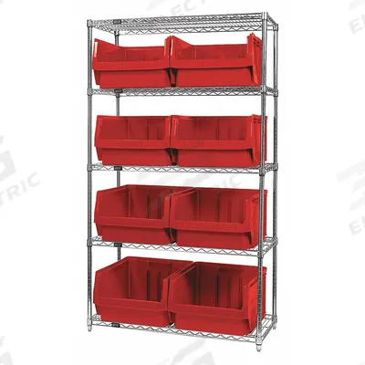 QUANTUM STORAGE SYSTEMS Bin Shelving: 42 in x 18 in x 74 in, 1 Sided, 8 Bins, Open - Wire Stationary Bin Shelving with Open-Front Bins