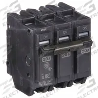 GE Miniature Circuit Breaker: THQL, 20 A, 120/240V AC, Three Phase, 10kA at 120/240V AC, Std (MPN THQL32020). Key specifications — Amps: 20 A; AC Voltage Rating: 120/240V AC; Phase: Three; Max. AIR Rating: 10kA at 120/240V AC; For Use With: Power Mark Gold Load Centers and AQ Lighting Panels.
