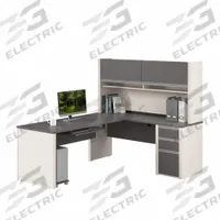 BESTAR L-Shaped Office Desk: Sandstone/Slate, 71 1/8 in Overall Wd, 82 7/8 in Overall Dp (MPN 93859-59). Key specifications — Color: Slate; Desktop Color: Slate; Material: Particle Board; Product Material: Laminate Particle Board.