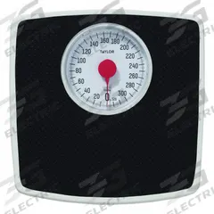 TAYLOR Bath Scale: Analog Dial, lb, 11 1/2 in Weighing Surface Wd, 10 13/16 in Weighing Surface Dp (MPN 48325072). Key specifications — Brand: TAYLOR; Weighing Units: lb; Includes: Black Mat.