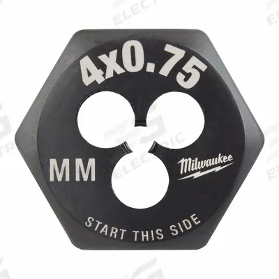MILWAUKEE Hex Threading Die: M4x0.75 Metric, 1 in Hex Wd, Black Oxide Carbon Steel (MPN 49-57-5320) - Solid Hex Rethreading Dies