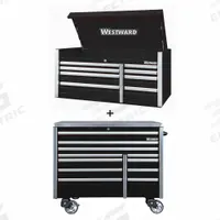 WESTWARD Rolling Cabinet Kit: 19 Drawers, Heavy Duty, Keyed, 54 in W x 25 3/4 in D x 73 1/2 in H (MPN 361LP9). Key specifications — attr1116680: Black; attr1116684: Ball Bearing; attr1116690: WESTWARD; attr1116659: Keyed; attr1116661: Top Chest 54 in W x 25-3/4 in D x 24-3/4 in H.
