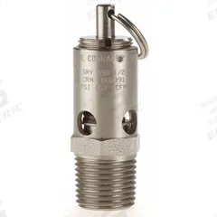 CONRADER Safety Valve: Soft Seat, 1/2 in (M)NPT Inlet (In.), 225 psi Preset Setting (PSI), Viton (MPN SRV390-1/2-V-SS-225). Key specifications — attr291993: Soft Seat; attr291998: Stainless Steel; attr292007: Viton; attr292009: Stainless Steel; attr294753: CONRADER.