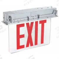 Edge-lit Exit Sign: 2 Faces, Red, Aluminum, Universal Field Selectable Chevrons, LED, Silver (MPN EDGRNY 2 R EL). Key specifications — Housing Color: Silver; Brand: LITHONIA LIGHTING; Lighting Technology: LED; Self Diagnostics: No; Housing Material: Aluminum; Text Color: Red.