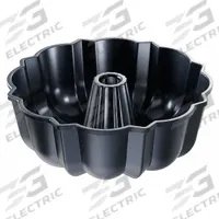 CHICAGO METALLIC Cake Pan: Aluminum, Non-Stick, Solid, 10 1/8 in Overall Dia, 3 1/2 in Overall Dp (MPN 50136). Key specifications — Bead Closure: Closed Bead; Coating: Non-Stick; Pan Style: Fluted Bundt Cake Pan; Perforation: Solid; Brand: CHICAGO METALLIC; Color: Black; Material: Aluminum; NSF Certified: No.