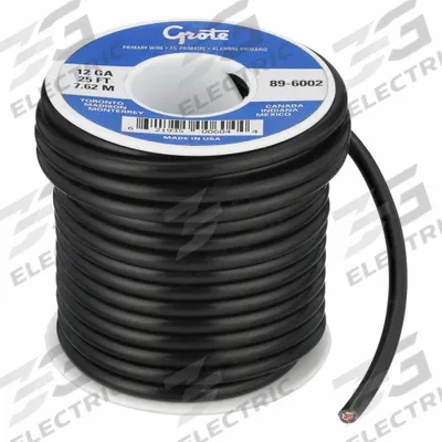 GROTE Primary Automotive Wire: GPT, 25 ft, 1 Conductor, 12 AWG, Black - PVC-Insulated General Purpose Primary Wires