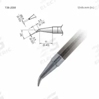 HAKKO Soldering Tip: T39 Series, Bent Chisel, 0.8 mm W, 14.5 mm Lg (MPN T39-JD08). Key specifications — Brand: HAKKO; Compatible Handpiece Manufacturer Model Number: FX-9702; Manufacturer Part Number: T39-JD08.