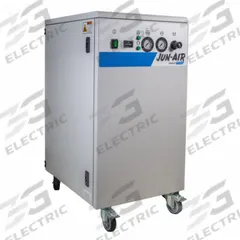 JUN-AIR Electric Air Compressor: Enclosed, Oil Free, 3/4 hp, 1.5 cfm, 116 psi Max Op Pressure (MPN 1069738). Key specifications — attr50806: 120V AC; attr50800: 1.5 cfm; attr100072: Desiccant Air Dryer; attr50788: JUN-AIR.
