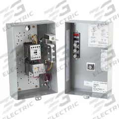 EATON IEC Magnetic Motor Starter: Non-Reversing, 3 Poles, Electronic Protection, 25 A, 120V AC (MPN ECX09G1AAA-R63/D). Key specifications — Brand: EATON; Pilot Lights Included: None; Auxiliary Contacts Included: 1NO/1NC.