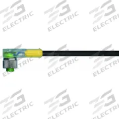 Cordset: M12 Female Right Angle X Bare Wire, 3 Pins, Black, PUR, 1 m Cable Lg, 4 A Max Current (A) (MPN 7000-12381-6330100). Key specifications — Cable Jacket Color: Black; End 1 Gender: Female; End 1 Mounting Orientation: Right Angle; End 2 Connection Type: Bare Wire; IP Rating: IP66K; Brand: MURRELEKTRONIK; Wire Size: 22 AWG; Cable Jacket Material: PUR.
