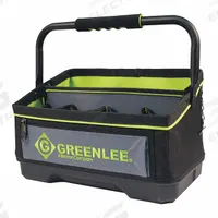 GREENLEE Tool Bag: 16 in W x 16 in D x 10 in H, Black, Polyester, 20 Pockets, 19 Inside Pockets (MPN 0158-25). Key specifications — Color: Black; Brand: GREENLEE; Material: Polyester.