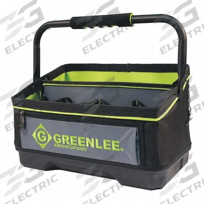 GREENLEE Tool Bag: 16 in W x 16 in D x 10 in H, Black, Polyester, 20 Pockets - Polyester Tool Totes