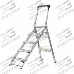 XTEND + CLIMB Step Stool: 5 Steps, 3.7 ft Overall Ht, 375 lb Load Cap, Aluminum, 3.6 ft Standing Ht (MPN WT-5). Key specifications — Brand: XTEND + CLIMB; Color: Silver; Includes: Foldable Handrails.
