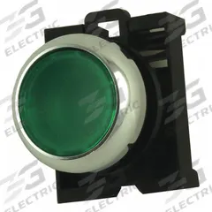 EATON Flush Push Button: Green, 22 mm Mounting Size, Non-Metallic, Momentary (MPN M22M-DL-G). Key specifications — Brand: EATON; Action: Momentary; Series: M22; Push Button Material Type: Non-Metallic.