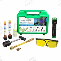 SPECTROLINE Fluorescent Leak Detection Kit: 2 oz Compatible System Size, 0.5 oz, Cartridge, Green (MPN SPE-HVLEZE). Key specifications — Includes: 2 oz GLO-AWAY Plus Dye Cleaner; Brand: SPECTROLINE; Compatible Refrigerant Group: CFC; Series: AR-GLO 5; Battery Type: AAA; Light Type: Violet Light LED; Product Type: Fluorescent Leak Detection Kit; Includes Batteries: Yes.