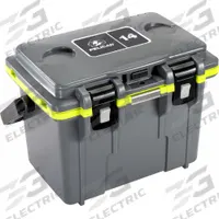 PELICAN Chest Cooler: Gray/Green, 6 Cans, 14 qt Cooler Capacity, 5 day Ice Retention (MPN 14Q-1-DKGRYEGRN). Key specifications — Brand: PELICAN; Drain Plug: Not Included; Wheels Included (FILTER): No.