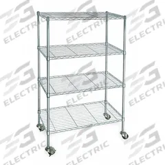 APPROVED VENDOR Wire Shelving Unit: 36 in x 24 in x 68 in, Dry, Split Sleeve, 4 Shelves, Silver (MPN 3TPC5). Key specifications — attr15738: Silver; attr14157: Zinc-Plated; attr14150: Dry; attr14159: Round; attr5304: 4; attr14155: (2) Swivel with Brakes; attr14158: Steel; attr14156: Polymer.