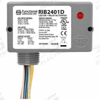RIB Enclosed Pre-Wired Relay: 10 A Rating, 24V AC/DC/120V AC, DPDT, 0.50 in NPT (MPN RIB2401D). Key specifications — Nipple Size: 0.50 in NPT; Coil Voltage: 24V AC/DC/120V AC; Brand: RIB.