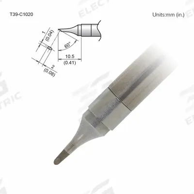 HAKKO Soldering Tip: T39 Series, Bevel, 2 mm W - T39 Series Soldering Tips
