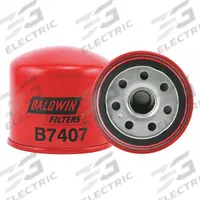 BALDWIN FILTERS Oil Filter: B7407, M20-1.50 Thread Size, 2 13/16 in Overall Ht, Oil, Cellulose. Key specifications — Baldwin Interchange: B7407; Brand: BALDWIN FILTERS; Compatible Vehicle Make: Hitachi; Includes: Anti-Drainback Valve; Media Material: Cellulose.