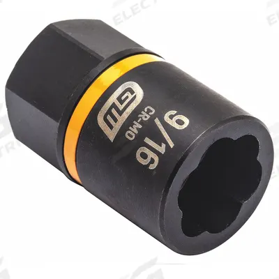 GEARWRENCH Bolt Extractor: 9/16 in Socket Size, 7-Point, Std, Black Oxide - 3/8" Drive Bolt Extraction Impact Sockets