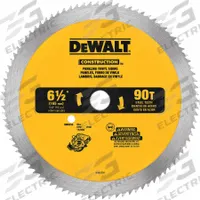 DEWALT Circular Saw Blade: 6 1/2 in Blade Dia., 90 Teeth, 0.09 in Cut Wd, 5/8 in Arbor Size, Carbide (MPN DW9153). Key specifications — attr1116119: DEWALT; attr1145631: Paneling.