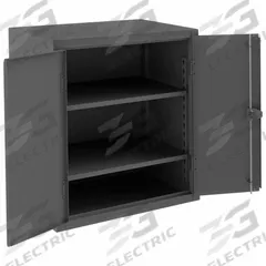 DURHAM MFG Storage Cabinet: 36 in x 20 in x 36 in, Swing Handle & Padlock Hasp, 12 ga Panel Thick (MPN HDC-203636-2S95). Key specifications — attr62698: Gray; attr62736: Welded; attr87895: Frame; attr62693: Assembled; attr62737: Stationary; attr62694: Adjustable; attr62695: Powder Coated; attr62696: Steel.