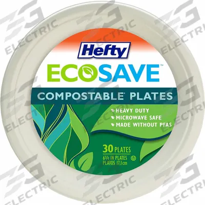 HEFTY Disposable Plate: White, Medium-Wt, 6 3/4 in Disposable Plate Size, 1 Compartments - Fiber Plates