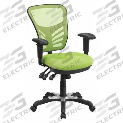 FLASH FURNITURE Office Chair: Nicholas, Ht, Green, Mesh Material, 18 1/2 in Back Ht - Adjustable-Arm Office Chairs