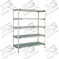 METRO Plastic Industrial Shelving: 24 in x 60 in, 74 in Overall Ht, 5 Shelves, Antimicrobial (MPN 5X567GX3). Key specifications — Resistance Properties: Antimicrobial; Frame Material: 304 Stainless Steel; Shelving Material: Polymer; Brand: METRO.