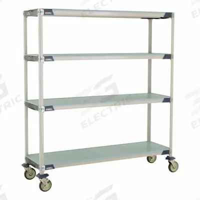 METRO Utility Cart: 62 in x 20 in, 67 in Overall Ht, 4 Shelves - Harsh-Environment Antimicrobial Mobile Plastic Shelving