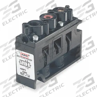ARO Solenoid Air Control Valve: Alpha, Four-Way / Two-Position, 12V DC, 1/4 in Female NPT - ARO Alpha Series Solenoid-Operated Inline Air Control Valves
