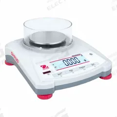OHAUS Industrial Balance: AC Adapter, 3 3/4 in x 3 3/4 in, Not IP Rated, Not NTEP Rated, Integrated (MPN NV323 AM). Key specifications — Connection Ports: Ethernet; Readability: 0.001 g; Power Source: Battery; Weighing Units: dwt; Brand: OHAUS; Washdown: No.