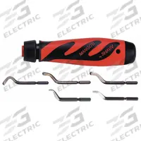 SHAVIV Deburring Tool Set: E100/E111/E120/E200/E300 Blade, Mango IIE Handle (MPN 155-00162). Key specifications — Brand: SHAVIV; Blade Trade Number: E200; Features: Extra-Close Handle; Color (merch): Orange.
