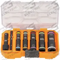 KLEIN TOOLS: 1/4 in, 3/8 in Drive Size, 24 mm Socket Size, Small Set (0-50 pieces) Set Size, 10 (MPN 65619). Key specifications — attr1204251: KLEIN TOOLS; attr1215453: 1/4 in, 3/8 in; attr1215454: 8 mm to 18 mm.